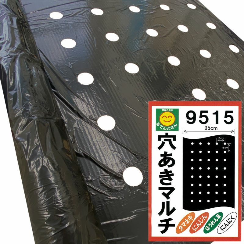 穴あき黒マルチ 9515 厚0.02mm×幅95cm×長50m／厚0.02mm×幅95cm×長200m (穴あきマルチ) | 農家のお店おてんとさん